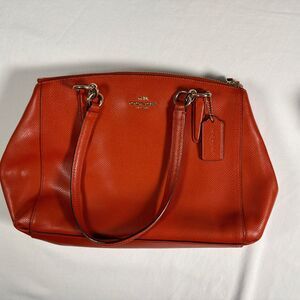 COACH MINI CHRISTIE CARRYALL IN CROSSGRAIN LEATHER HANDBAG Coral Red